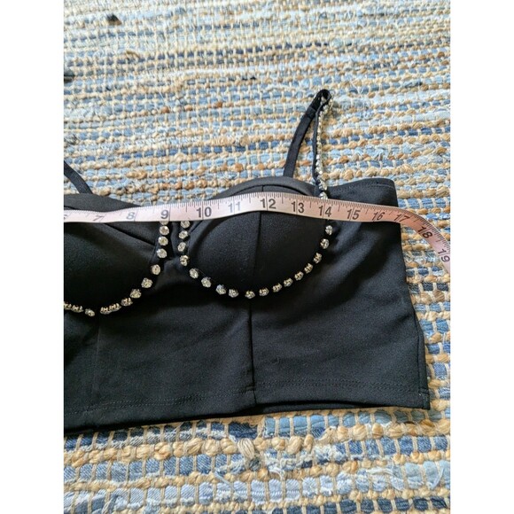 Haute Monde Cropped Bustier Top Large Rhinestones Bling Elastic Stretch Back - Picture 6 of 9